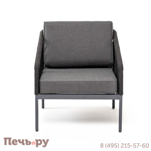 "Канны" кресло плетеное из роупа, каркас алюминий темно-серый (RAL7024) муар, роуп темно-серый круглый, ткань темно-серая 027 фото 2