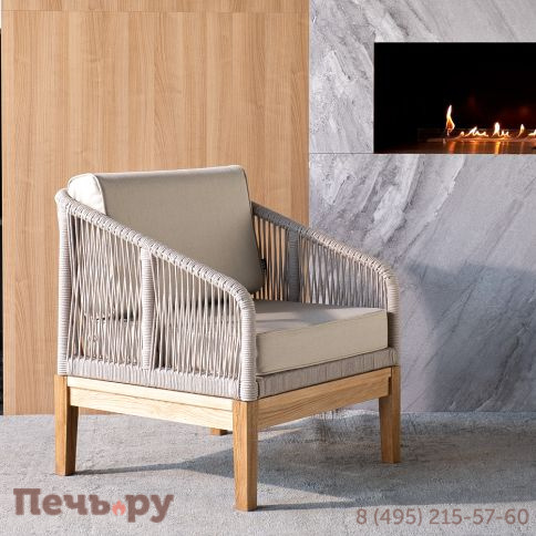 "Канны" кресло плетеное из роупа, основание дуб, роуп бежевый круглый, ткань бежевая 052 фото 10