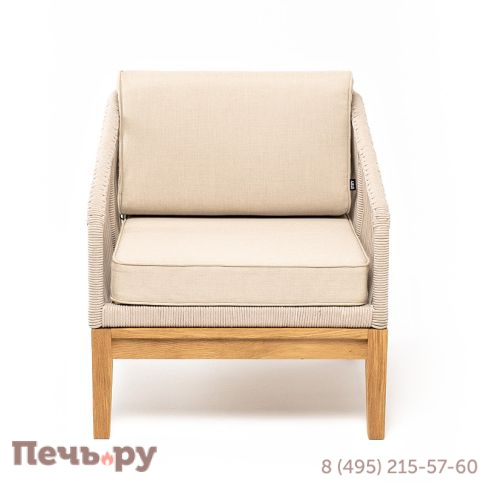 "Канны" кресло плетеное из роупа, основание дуб, роуп бежевый круглый, ткань бежевая 052 фото 2