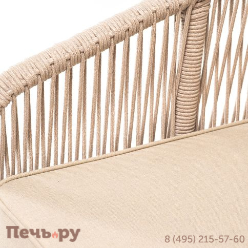 "Канны" кресло плетеное из роупа, основание дуб, роуп бежевый круглый, ткань бежевая 052 фото 6