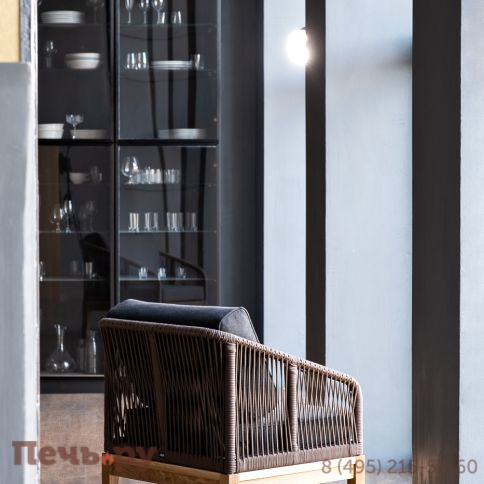 "Канны" кресло плетеное из роупа, основание дуб, роуп коричневый круглый, ткань темно-серая 027 фото 10