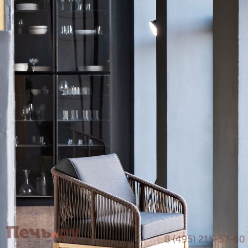 "Канны" кресло плетеное из роупа, основание дуб, роуп коричневый круглый, ткань темно-серая 027 фото 11