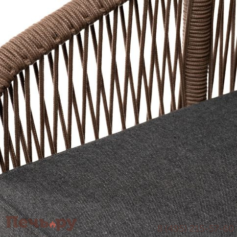 "Канны" кресло плетеное из роупа, основание дуб, роуп коричневый круглый, ткань темно-серая 027 фото 5