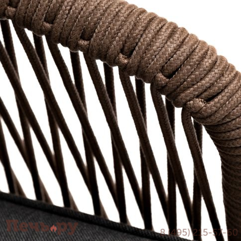 "Канны" кресло плетеное из роупа, основание дуб, роуп коричневый круглый, ткань темно-серая 027 фото 6