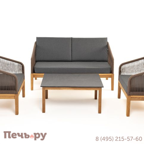 Лаунж-зона 4SiS Канны 4-местная из роупа со столиком Канны (серый гранит), основание дуб, роуп коричневый фото 21