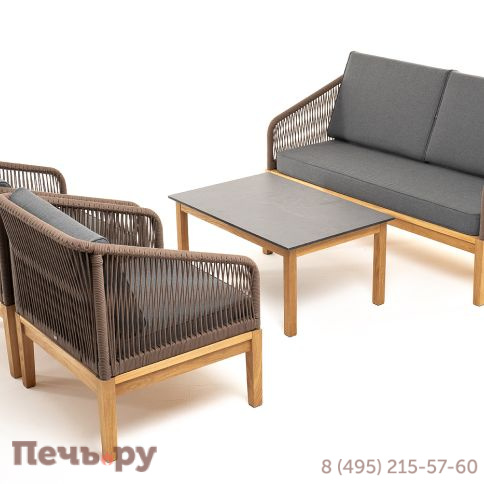 Лаунж-зона 4SiS Канны 4-местная из роупа со столиком Канны (серый гранит), основание дуб, роуп коричневый фото 23