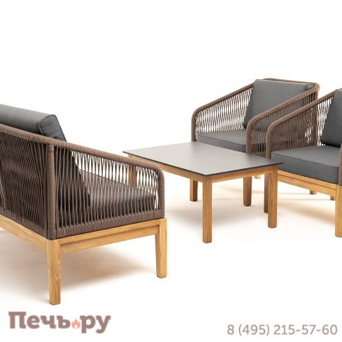 Лаунж-зона 4SiS Канны 4-местная из роупа со столиком Канны (серый гранит), основание дуб, роуп коричневый фото 24