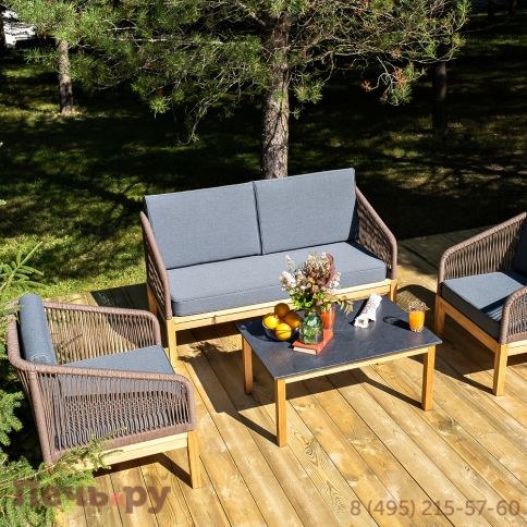 Лаунж-зона 4SiS Канны 4-местная из роупа со столиком Канны (серый гранит), основание дуб, роуп коричневый фото 4