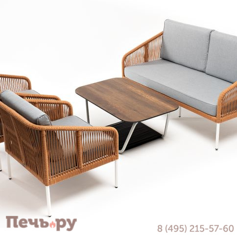 Лаунж-зона 4SiS Канны 4-местная из роупа со столом Глория цвет дуб, каркас алюминиевый белый, роуп оранжевый меланж фото 2