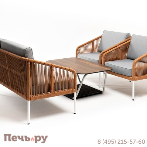 Лаунж-зона 4SiS Канны 4-местная из роупа со столом Глория цвет дуб, каркас алюминиевый белый, роуп оранжевый меланж фото 3