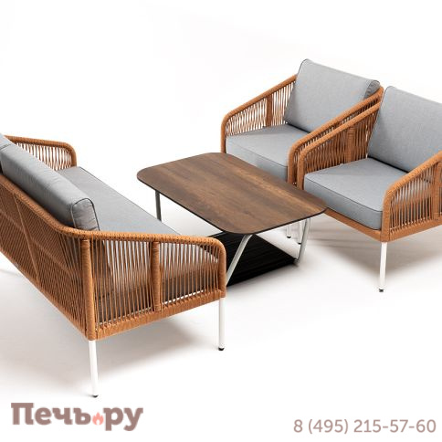 Лаунж-зона 4SiS Канны 4-местная из роупа со столом Глория цвет дуб, каркас алюминиевый белый, роуп оранжевый меланж фото 4