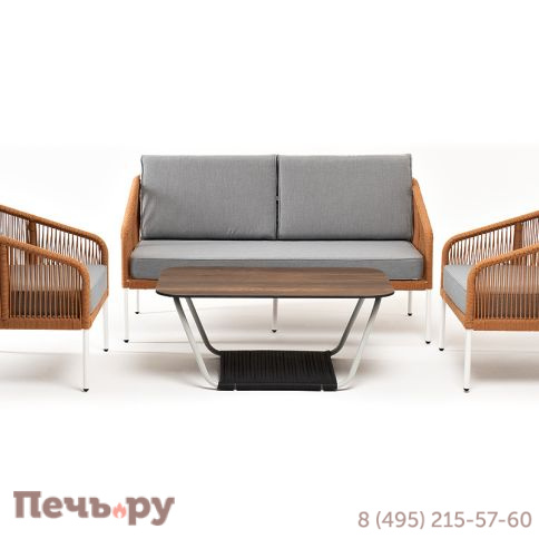 Лаунж-зона 4SiS Канны 4-местная из роупа со столом Глория цвет дуб, каркас алюминиевый белый, роуп оранжевый меланж фото 5