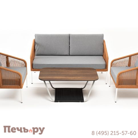 Лаунж-зона 4SiS Канны 4-местная из роупа со столом Глория цвет дуб, каркас алюминиевый белый, роуп оранжевый меланж фото 6