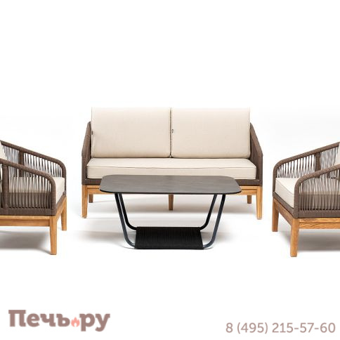 Лаунж-зона 4SiS Канны 4-местная из роупа со столом Гранада (серый гранит), основание дуб, роуп коричневый, ткань бежевая фото 2