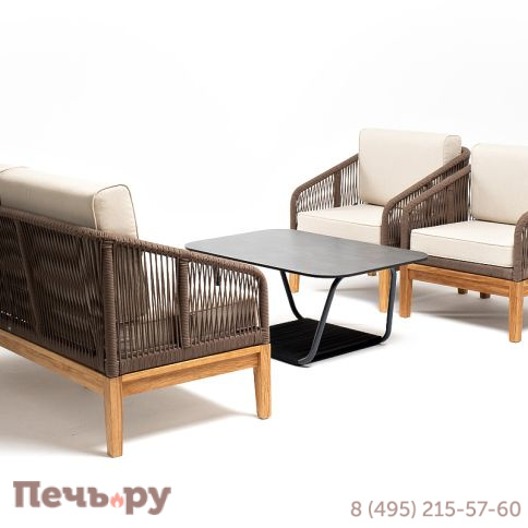 Лаунж-зона 4SiS Канны 4-местная из роупа со столом Гранада (серый гранит), основание дуб, роуп коричневый, ткань бежевая фото 3