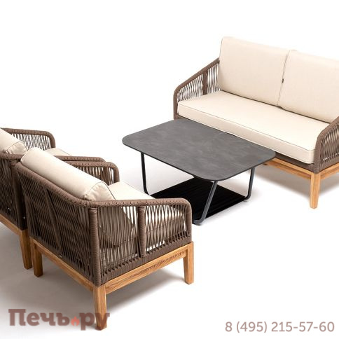 Лаунж-зона 4SiS Канны 4-местная из роупа со столом Гранада (серый гранит), основание дуб, роуп коричневый, ткань бежевая фото 5