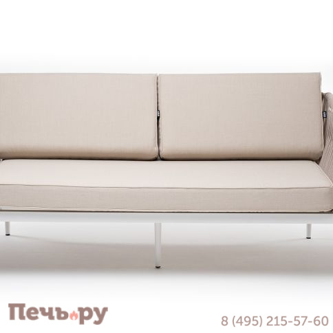 "Касабланка" диван 2-местный плетеный из роупа, каркас алюминий белый муар, роуп бежевый 20мм, ткань бежевая 15052 фото 2