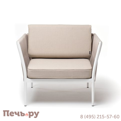 "Касабланка" кресло плетеное из роупа, каркас алюминий белый муар, роуп бежевый 20мм, ткань бежевая 15052 фото 2