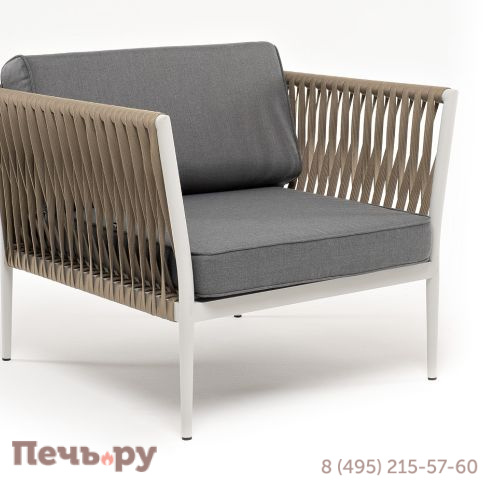 "Касабланка" кресло плетеное из роупа, каркас алюминий светло-серый (RAL7035) муар, роуп серо-коричневый 23мм, ткань серая 017 фото 3