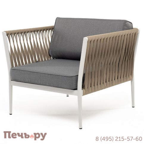 "Касабланка" кресло плетеное из роупа, каркас алюминий светло-серый (RAL7035) муар, роуп серо-коричневый 23мм, ткань серая 017 фото