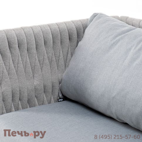 "Каталония" диван модульный плетеный из роупа, основание дуб, роуп темно-серый круглый, ткань темно-серая 027 фото 4