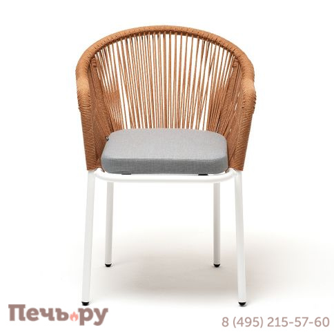 "Лион" стул плетеный из роупа, каркас из стали светло-серый (RAL7035) муар, роуп оранжевый меланж круглый, ткань светло-серая фото 2