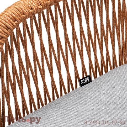 "Лион" стул плетеный из роупа, каркас из стали светло-серый (RAL7035) муар, роуп оранжевый меланж круглый, ткань светло-серая фото 5