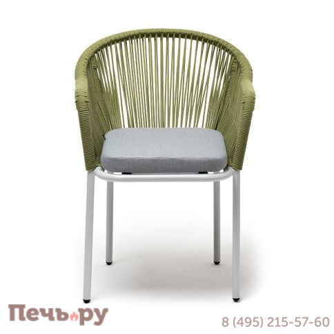 "Лион" стул плетеный из роупа, каркас из стали светло-серый (RAL7035) муар, роуп салатовый меланж круглый, ткань светло-серая фото 3