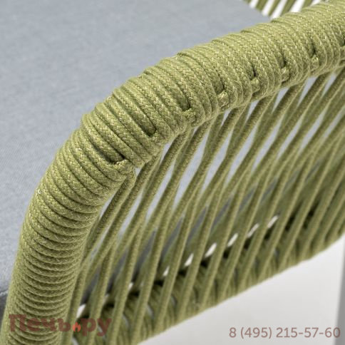 "Лион" стул плетеный из роупа, каркас из стали светло-серый (RAL7035) муар, роуп салатовый меланж круглый, ткань светло-серая фото 4
