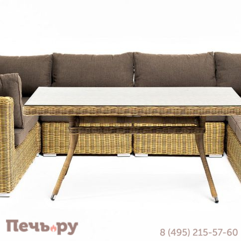 "Лунго" обеденная группа угловая из искусственного ротанга, цвет соломенный фото