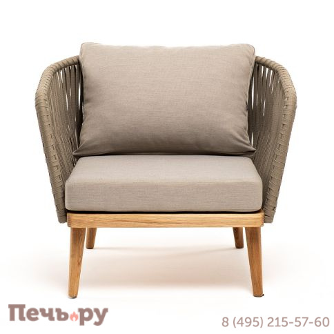 "Мальорка" кресло плетеное из роупа, основание дуб, роуп серо-коричневый 23мм, ткань бежевая 052 фото 2