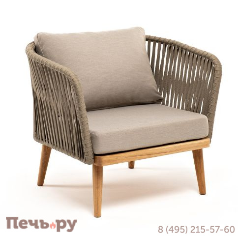 "Мальорка" кресло плетеное из роупа, основание дуб, роуп серо-коричневый 23мм, ткань бежевая 052 фото 3