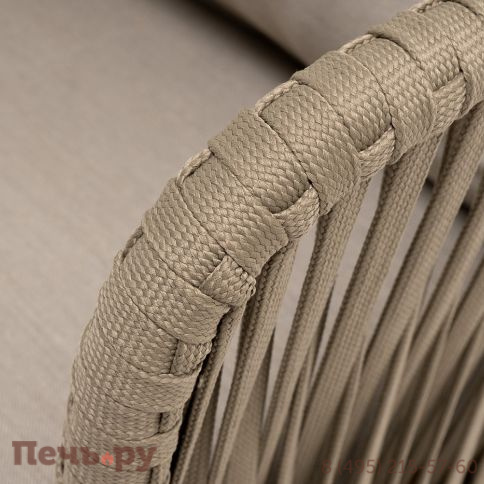 "Мальорка" кресло плетеное из роупа, основание дуб, роуп серо-коричневый 23мм, ткань бежевая 052 фото 5