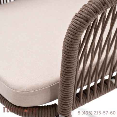 "Марсель" стул барный плетеный из роупа, каркас из стали белый муар, роуп коричневый круглый, ткань бежевая 052 фото 4