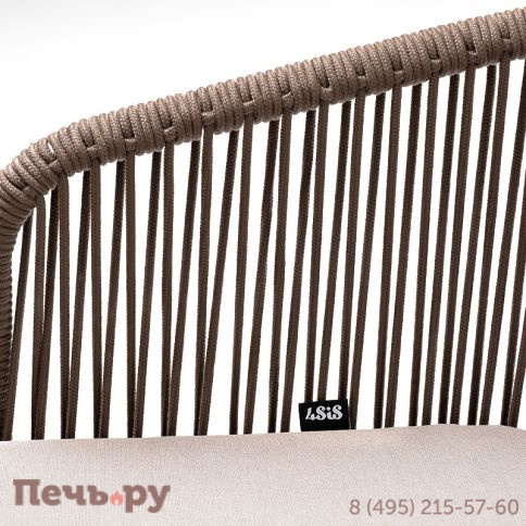 "Марсель" стул барный плетеный из роупа, каркас из стали белый муар, роуп коричневый круглый, ткань бежевая 052 фото 6