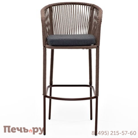 "Марсель" стул барный плетеный из роупа, каркас из стали коричневый (RAL8016) муар, роуп коричневый круглый, ткань темно-серая 027 фото 3