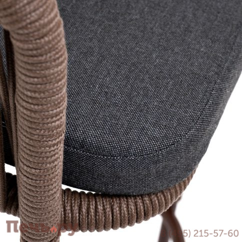 "Марсель" стул барный плетеный из роупа, каркас из стали коричневый (RAL8016) муар, роуп коричневый круглый, ткань темно-серая 027 фото 5