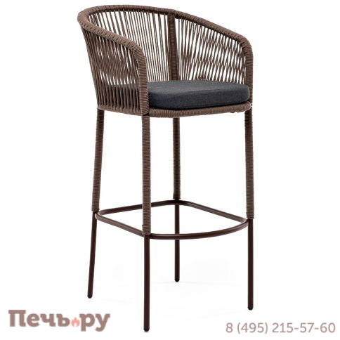 "Марсель" стул барный плетеный из роупа, каркас из стали коричневый (RAL8016) муар, роуп коричневый круглый, ткань темно-серая фото 2