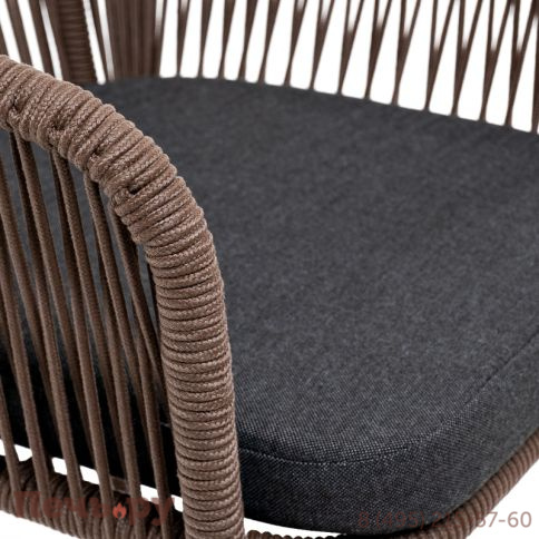 "Марсель" стул барный плетеный из роупа, каркас из стали коричневый (RAL8016) муар, роуп коричневый круглый, ткань темно-серая фото 4