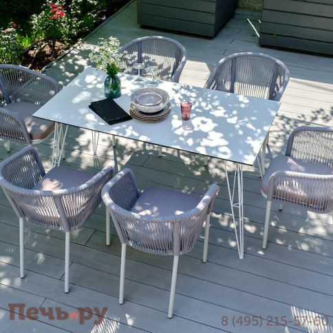 "Марсель" стул плетеный из роупа, каркас алюминий белый муар, роуп светло-серый круглый, ткань светло-серая фото 13