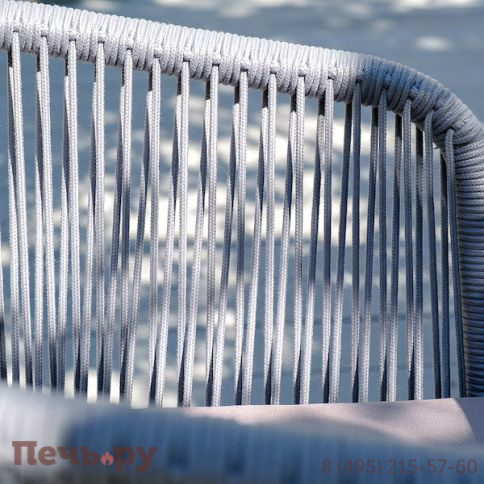 "Марсель" стул плетеный из роупа, каркас алюминий белый муар, роуп светло-серый круглый, ткань светло-серая фото 15