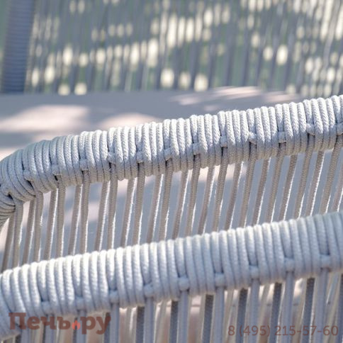 "Марсель" стул плетеный из роупа, каркас алюминий белый муар, роуп светло-серый круглый, ткань светло-серая фото 16