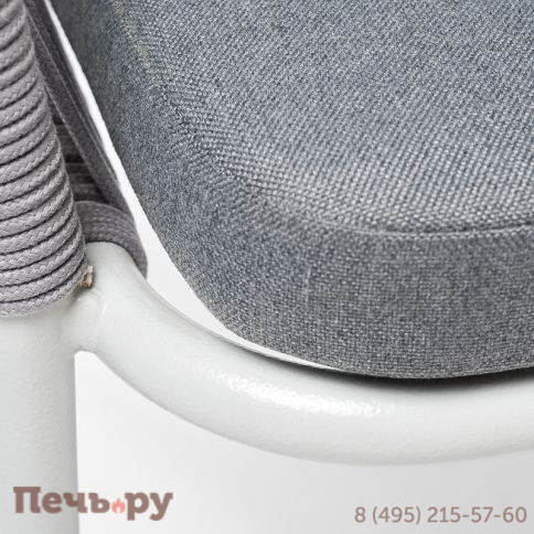 "Марсель" стул плетеный из роупа, каркас алюминий белый муар, роуп светло-серый круглый, ткань светло-серая фото 4