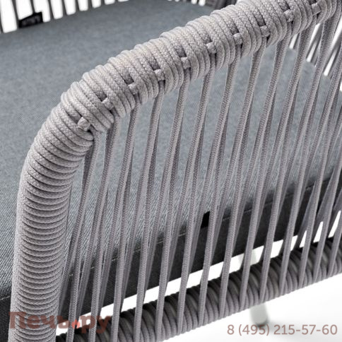 "Марсель" стул плетеный из роупа, каркас алюминий белый муар, роуп светло-серый круглый, ткань светло-серая фото 6