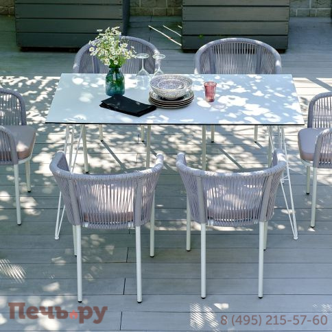 "Марсель" стул плетеный из роупа, каркас алюминий белый муар, роуп светло-серый круглый, ткань светло-серая фото 8