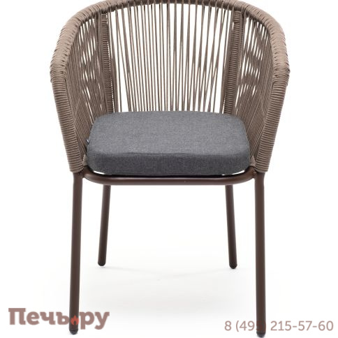 "Марсель" стул плетеный из роупа, каркас алюминий коричневый (RAL8016) муар, роуп коричневый круглый, ткань темно-серая 027 фото 2