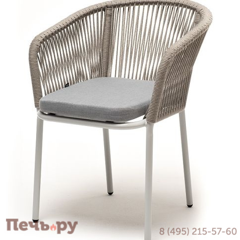 "Марсель" стул плетеный из роупа, каркас алюминий светло-серый (RAL7035) муар, роуп серый меланж круглый, ткань светло-серая фото