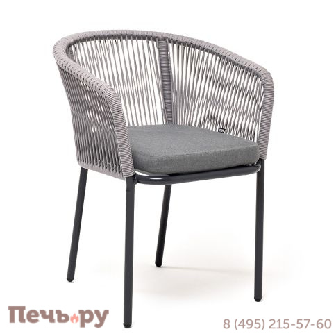 "Марсель" стул плетеный из роупа, каркас алюминий темно-серый (RAL7024) муар, роуп светло-серый круглый, ткань светло-серая фото 3