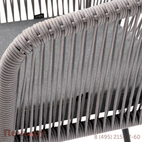 "Марсель" стул плетеный из роупа, каркас алюминий темно-серый (RAL7024) муар, роуп светло-серый круглый, ткань светло-серая фото 5