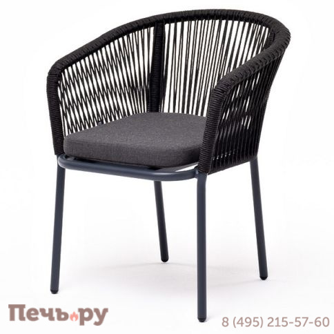 "Марсель" стул плетеный из роупа, каркас алюминий темно-серый (RAL7024) муар, роуп темно-серый круглый, ткань темно-серая 027 фото